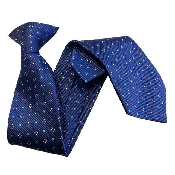Boys Navy Blue Clip-On Tie With Light Blue Polka Dot Pattern Children necktie - Picture 2 of 6